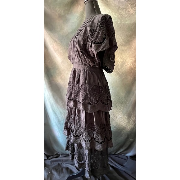 New Farm Rio Black Richilieu Dress Tiered Lace Midi Women's Party Cocktail - Picture 4 of 10